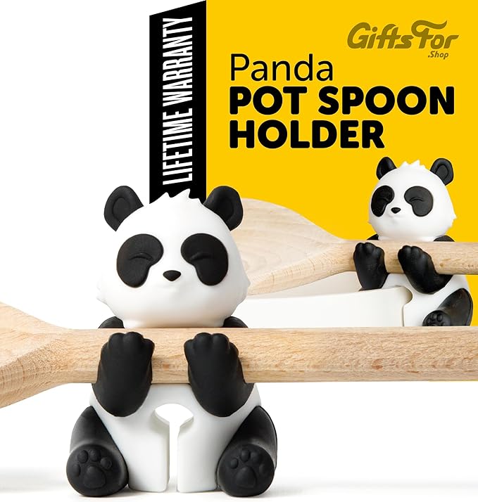 Panda Spoon Rest for Stove Top – Silicone Pot Clip Utensil Holder & Lid Lifter – Funny Kitchen Gadget, Unique Panda Bear Gifts for Women – 1.75" x 2.75"