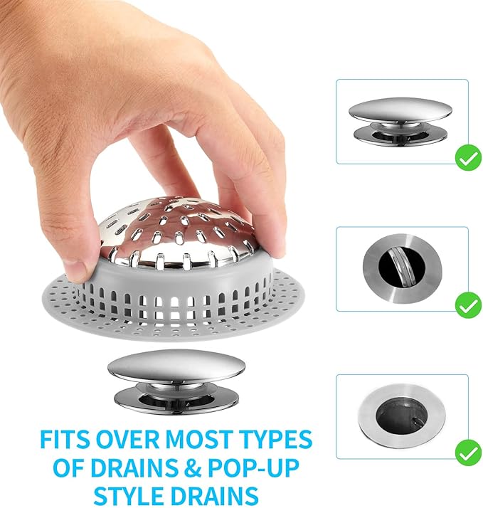 Aluvor Bathtub Drain Hair Catcher Shower Drain Cover Sink Drain Protector for Pop-Up & Regular Drains, Grey