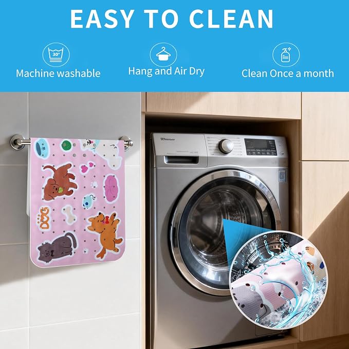 Baby Bath Mat for Tub Non Slip Kids Bathtub Mat Extra Long 40X16 Inch Toddler Bath Tub Shower Mat Anti Slip with Suction Cups & Drain Holes, Machine Washable (Cat Dog)