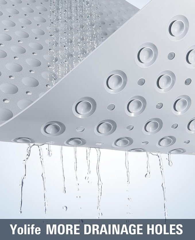 Yolife Extra Large TPE Shower Mat, 47.2" L x 31.5" W Anti Slip Bath Mat with Drain Holes and Suction Cups, Large Size Mat More Suitable for Shower Stall, No Odor, Heavy Mat