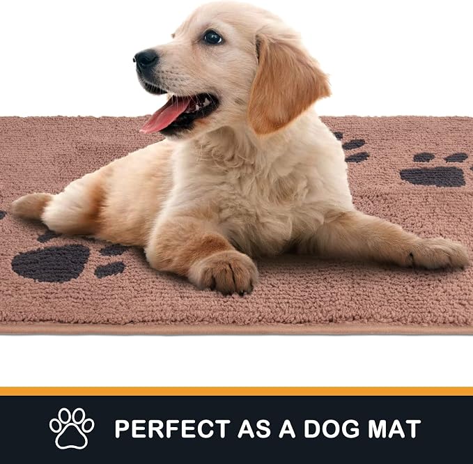 PURRUGS Dirt Trapping Door Mat 24" x 35.5", Non-Skid/Slip Machine Washable Microfiber Entrance Rug, Shoes Scraper, Dog Doormat, Super Absorbent Floor Mat for Muddy Wet Shoes and Paws, Light Brown