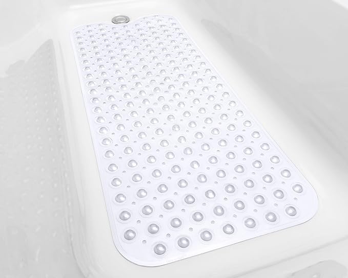 Extra-Long Non-Slip Bathtub & Shower Mat 39”x16” (Smooth/Non-Textured Tubs Only) Safe, Clean, Machine-Washable, Superior Grip&Drainage, Vinyl, Transparent Clear