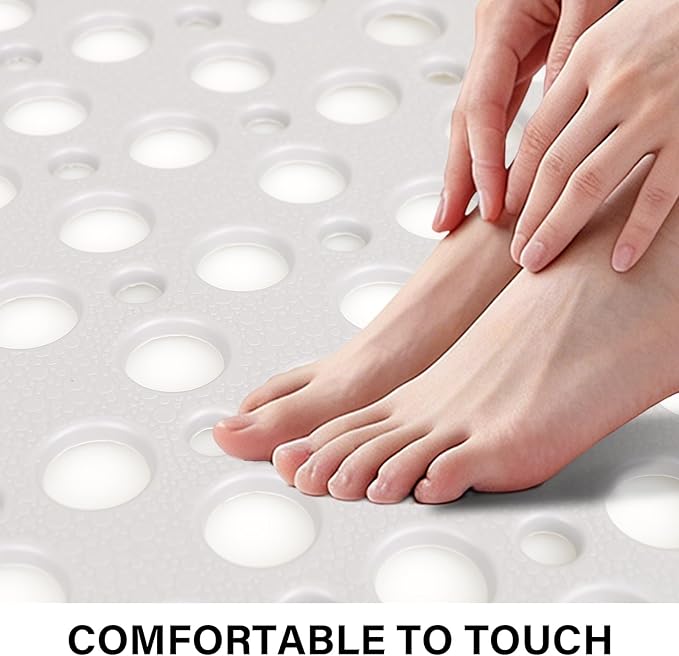 Non Slip Shower Mat: 47 X 32 Inch Large Shower Mats for Inside Shower - Soft TPE Anti Slip Long Shower Floor Mat with Large Drain Holes and Suction Cups