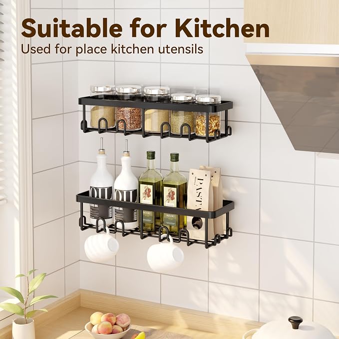 YASONIC Shower Caddy Adhesive, 100% Rustproof Shower Organizer, Large Capacity Shower Shelves for Inside Shower, No Drill Shower Storage for Home (2 Pack Black)