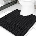 Smiry Bathroom Toilet Rugs U Shaped 20x20, Extra Soft Absorbent Non Slip Rubber Backing Chenille Contour Bath Rugs for Toilet, Machine Washable Contoured Bath Mats, Black