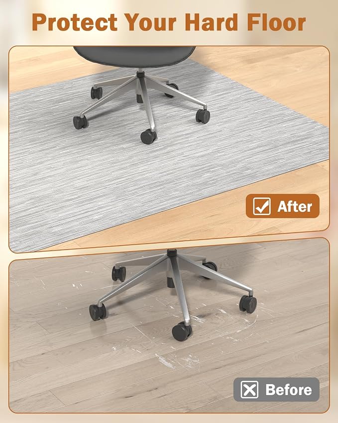Blvornl Office Chair Mat for Hardwood Floor, 45"*53.1" Desk Computer Chair Mat for Hard Wood, Large Anti-Slip Hard Floor Protector Rolling Chair Mat, PVC Mat Desk Rug for Office and Home Silver Grey
