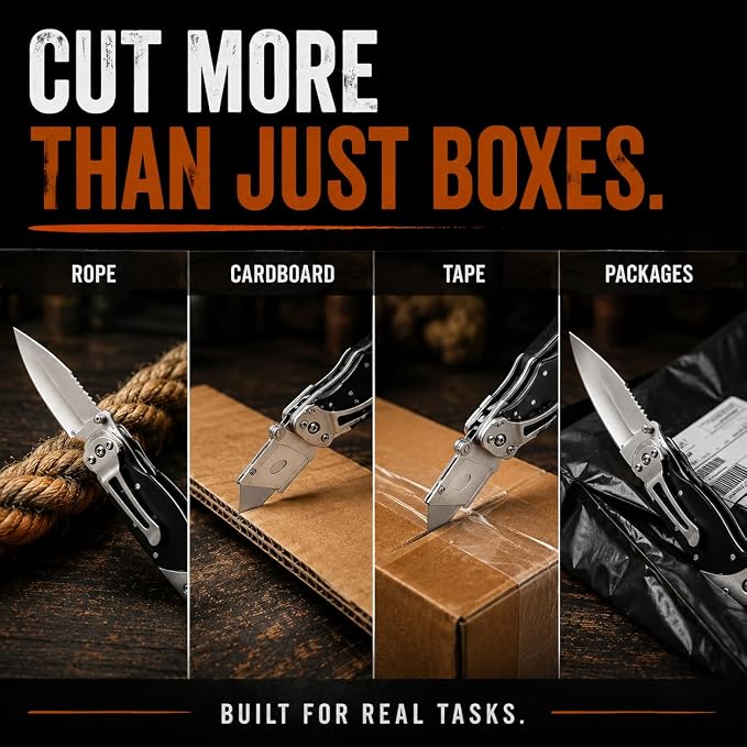 Folding Utility Knife with Belt Clip, Heavy Duty Pocket Knife & Box Cutter Gift Set for Men - Ideal for Work and Everyday Carry