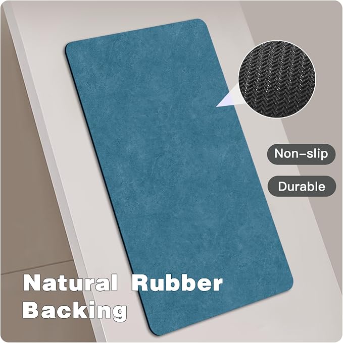 TYUU Bath Mat, Bathroom Rugs Non Slip Washable Thin Absorbent Quick Dry Bath Mat Fits Under Door Bathroom Floor Mat Perfect for Bath, Shower, or Sink 20"x48" Denim Blue