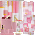 XLHOMO Bathroom Accessories Set - 26PCS Pink Bathroom Set, Bathroom Accessory Set with Shower Curtain and Rugs and Bathtub Mats for Home
