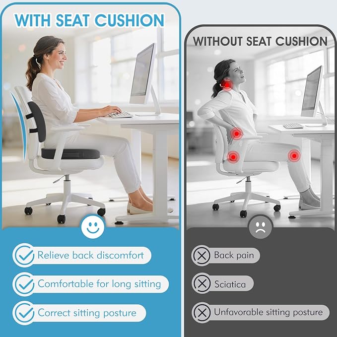 CushZone Seat Cushion, Lumbar Support Pillow with Adjustable Strap-Chair Cushions for Sciatica Pain Relief-with Washable Cover Memory Foam for Car, Travel and Wheelchair-Gray