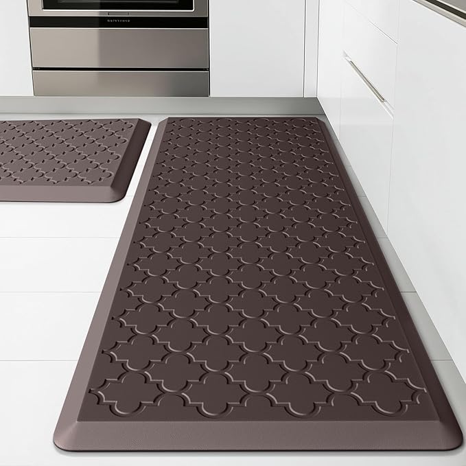 Kitchen Mats for Floor 2 Piece - Anti Fatigue Mats for Kitchen Floor - Non Slip Cushioned Rugs for Standing, Office, Sink, Laundry, Chocolate