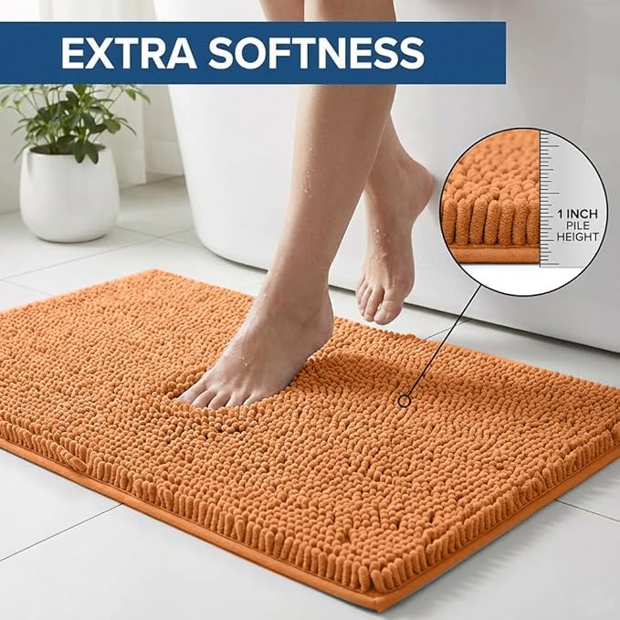 Bathroom Rugs Sets 2 Piece,Super Absorbent Chenille Bath Mats and U-Shaped Toilet Rug,Strong PVC Non Slip Backing,Microfiber Washable Dry Quickly Bath Mats for Bathroom(20"x32"+20"x20"U, Champagne)