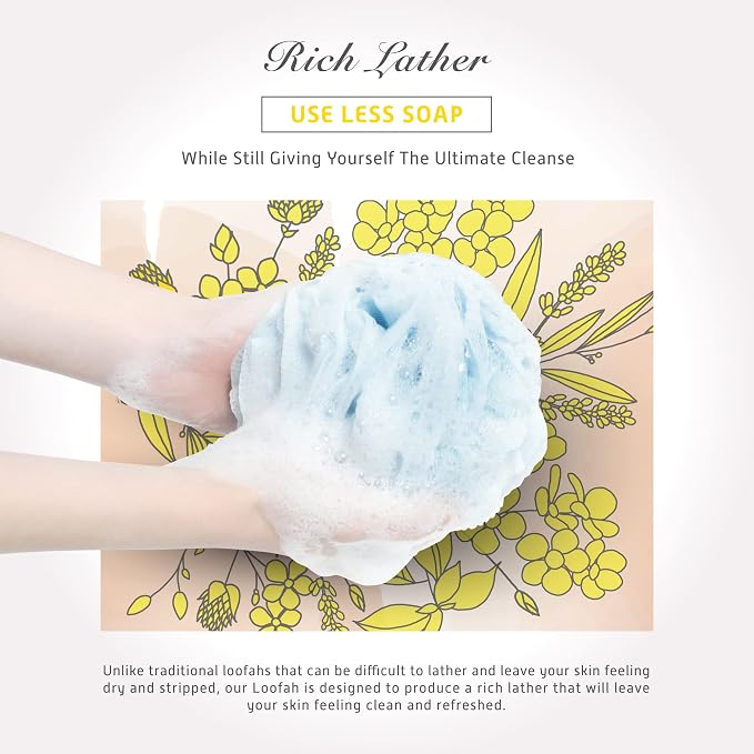 Spongentle Shower Loofah Bath Sponge, Body Scrubber with Soft Mesh, Exfoliating Bath Pouf and Body Wash Sponge for Women and Men, Bath Accessories Cleaning Tool, Large 70g 3 Pack