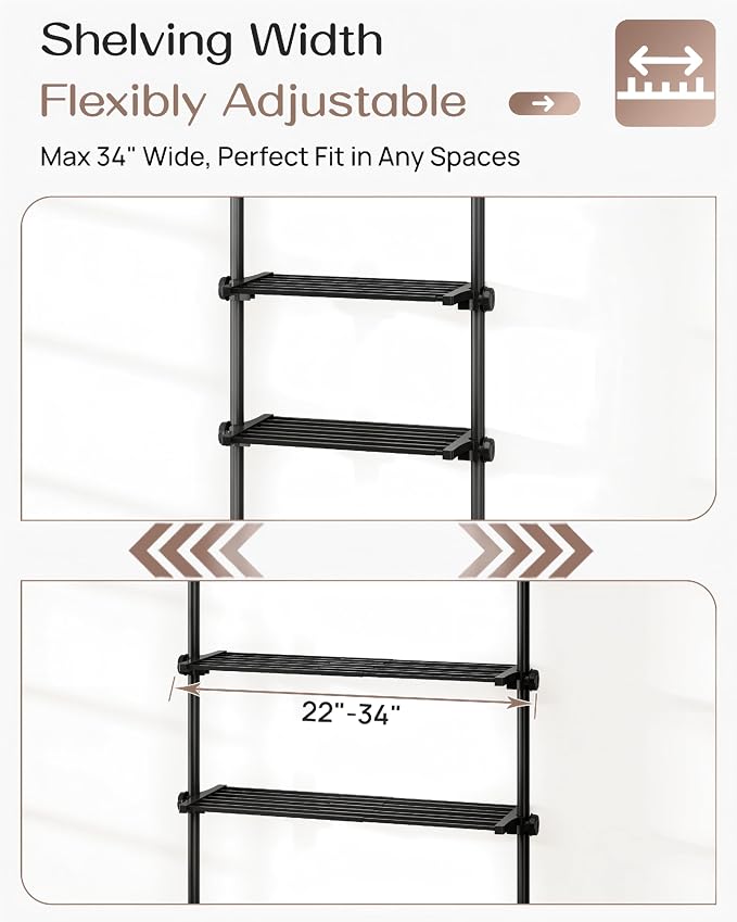ALLZONE Adjustable Over The Toilet Storage Shelf, 4-Tier Ample Bathroom Organizer and Storage, Tension Mounted Above Toilet Storages Cabinet for Versatility, Fits 66-113 Inch Heights, Matte Black