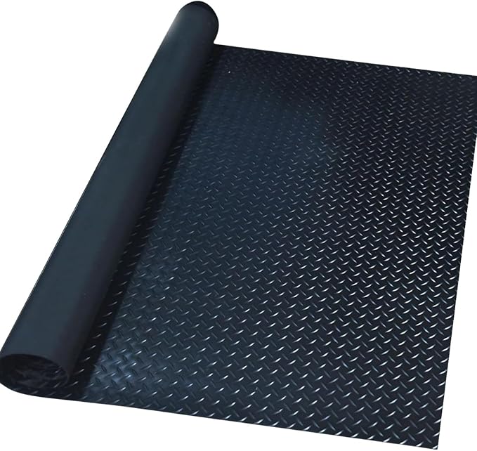 Anti-Slip Rubber Diamond Floor Mat - Durable, Non-Skid, Waterproof Floor Protection for Home, Gym, Garage, and Vehicles - 2.5 mm x 4 ft x 10 ft Rolls - Black (4x10 FT)