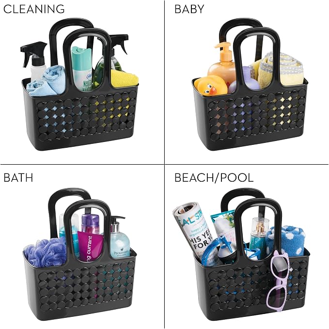 iDesign Portable Shower Tote Caddy for College Dorm or Bathroom, Set of 3, Black, Made in USA