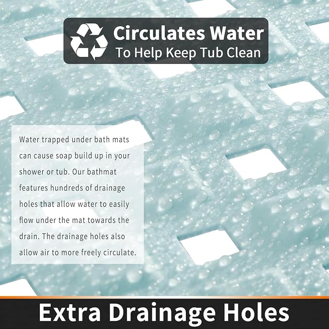 Yimobra Non Slip Bath Mat, Super Strong Suction Cups,34.5"X15.5"Long Tub Mat with Drain Holes, Machine Washable Fast Draining Shower Mats, Bathroom Essentials,Mint Green