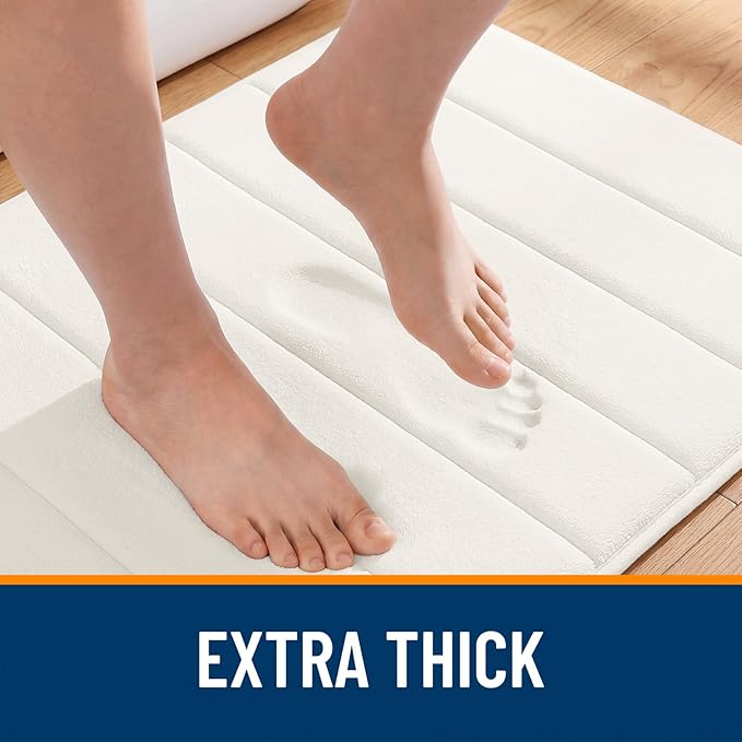 OLANLY Memory Foam Bath Mat 24x16, Super Soft Absorbent Bathroom Rugs, Quick Dry, Machine Washable Shower Floor Rugs, Bathmat Carpet, Bathroom Home Decor Accessories, Ivory