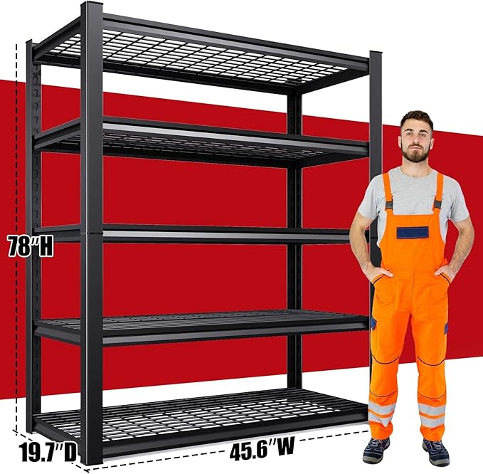 Set of 3 Garage Shelving-3000 lbs 5 Tier Storage Shelves, Adjustable Heavy Duty Metal Shelving Unit and Storage Large Wire Rack, Utility Steel Shelf for Warehouse Industrial-78 x46 x20, Black