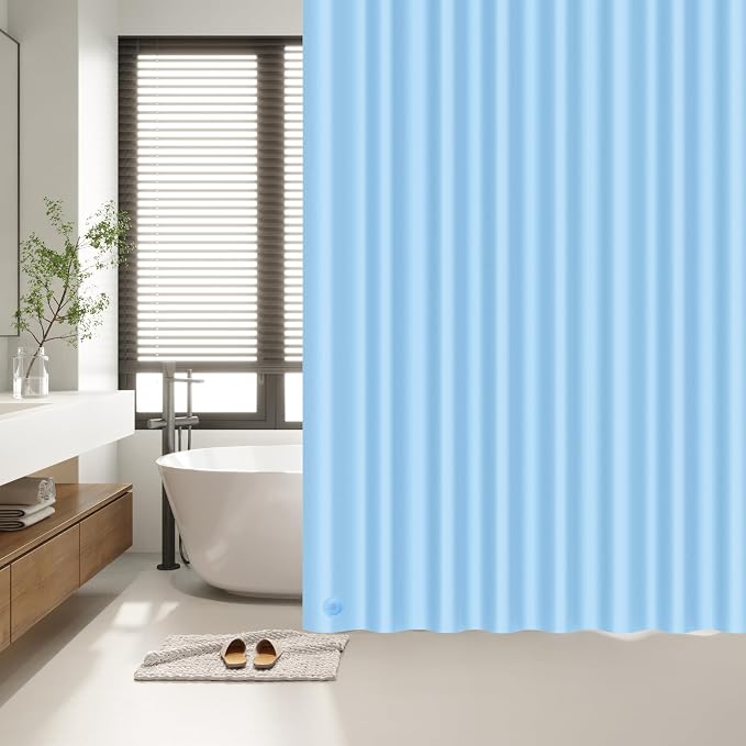 EHZNZIE Light Blue Shower Curtain Liner 72x72, PEVA Waterproof Bath Curtain, No Chemical Smell, 3 Weighted Magnets, Durable with Rustproof Metal Grommets