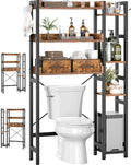 Besiost Over The Toilet Storage, 7 Tier Bathroom Organizer with Reversible Side Shelf and 2 Fabric Drawers, Adjustable Freestanding Rack Space Saver for Small Spaces, Rustic Brown