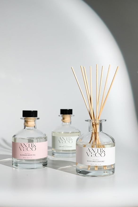 Wood Sage & Sea Salt Reed Diffuser Set – Oceanic Aromatherapy for Home – Glass Bottle 6.7fl oz + 8 Rattan Reeds – Calming Coastal Scent with Lavender & Sage – Long-Lasting (Up to 90Days)