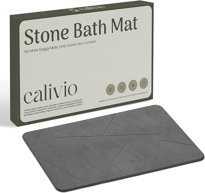 Quick Dry Shower Stone Bath Mat, Super Absorbent & Non-Slip 24 x 16 Inch Diatomaceous Earth Mat, Durable & Easy to Clean Diatomite Bath Mat for Bathroom Floor/Kitchen (River Silt)