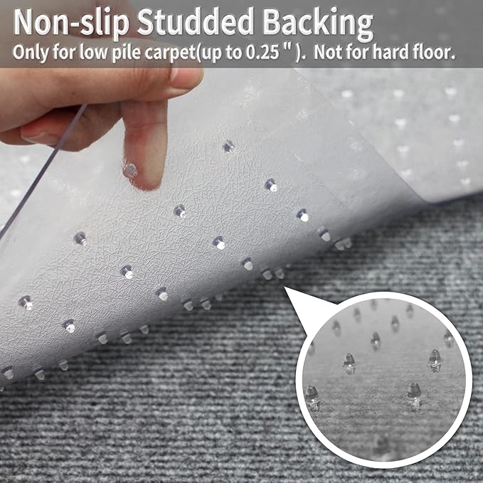Office Chair Mat for Carpet Floors, 47" x 59" Clear Desk Chair Mats for Low Pile Carpeted Protector, Sturdy PVC Computer Chair Mats Anti-Slip and Easy to Clean for Home & Office