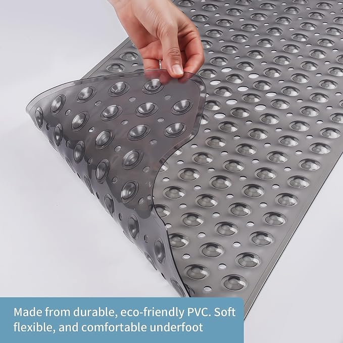 Bath Tub Shower Mat,Non Slip Machine Washable Bathroom Mat,Suction Cups and Drain Holes for Easy Cleaning,39.56 X 15.75 Inches(Grey)