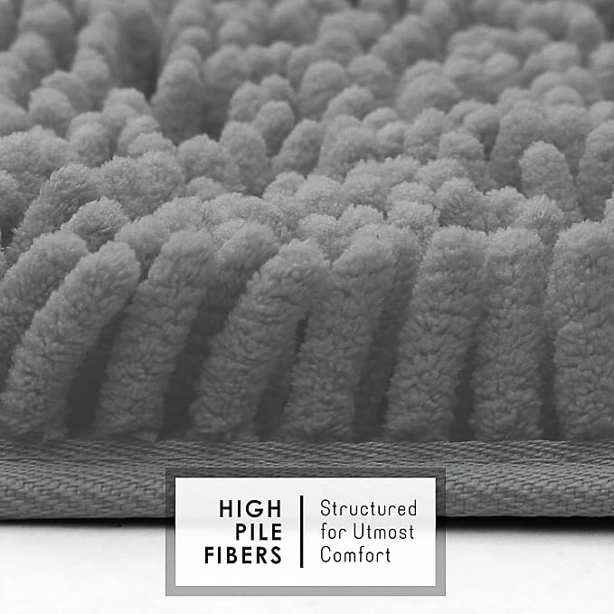 Hearth & Harbor Bathroom Rugs, Chenille Bath Mat - Machine Washable Bath Mats for Bathroom Non-Slip Backing Rubber, Quick Dry Bathroom Mat, 17 x 24 + 20 x 32 - Frost Grey