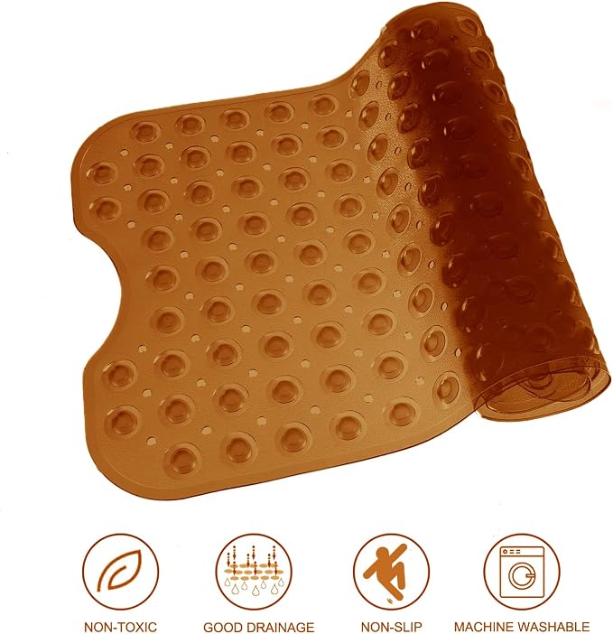 TEESHLY Bathtub Mats for Shower Tub, Extra Long Non-Slip 39 x 16 Inch Bath Mat with Drain Holes and Suction Cups, BathMat for Bathroom with Machine Washable (Clear Brown)