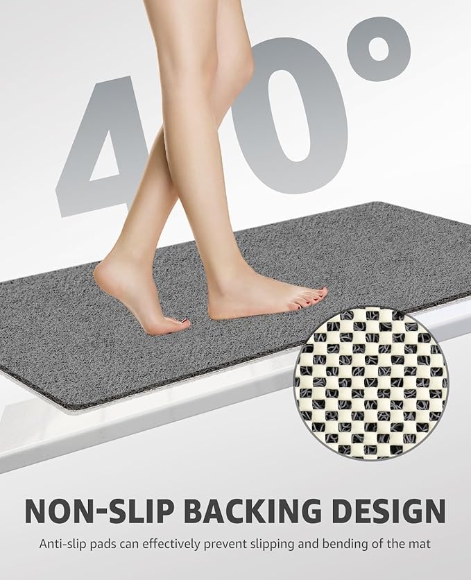 OTHWAY Shower Mat Non Slip Without Suction Cups, Quick Drying Bathtub Mat Non Slip for Shower Bathroom, PVC Loofah Shower Mat for Wet Areas (Grey)