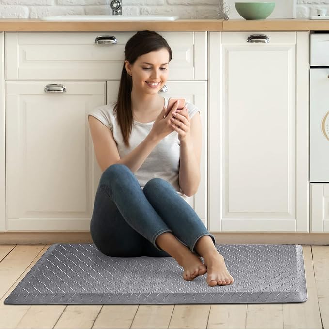 HappyTrends Anti-Fatigue Floor Mat - 4/5 Inch Thick, Waterproof Non-Slip, Heavy Duty Ergonomic Comfort Rug for Kitchen, Office, Sink, Laundry (17.3" x 39", Gray)