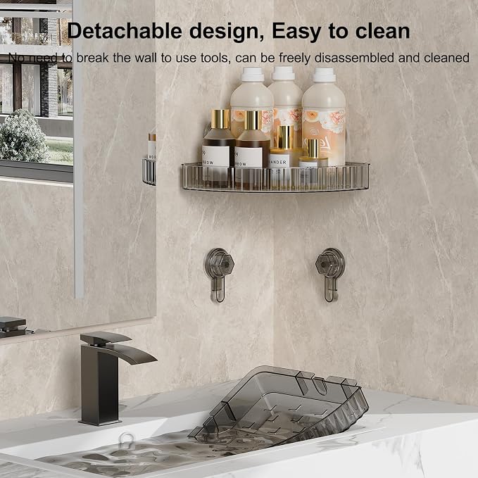 Shower Caddy Suction Cup Bathroom Shower Organizer for Bathroom Storage & Home Decor & Kitchen No Drilling Large Capacity Removable and Reusable Shower Shelves for Inside. (black, corner)