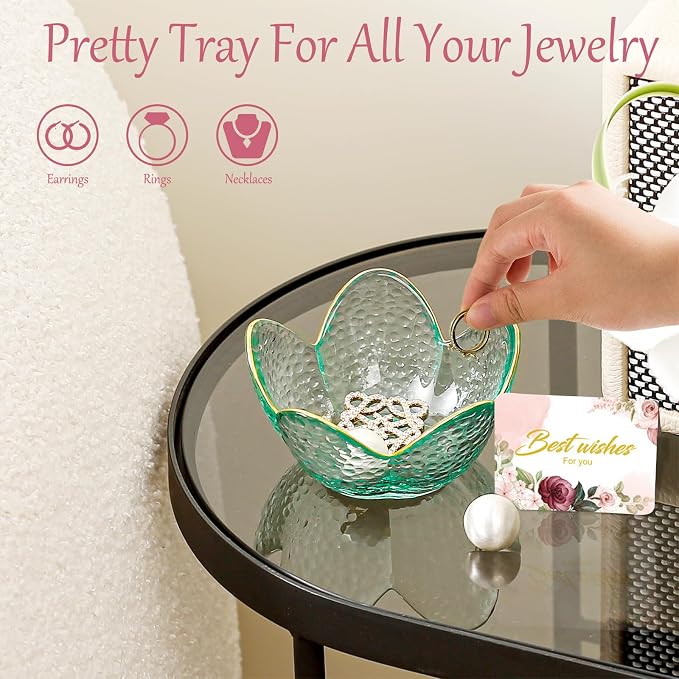 Binoster Friendship Gifts For Women Jewelry Dish Glass Ring Dish Jewelry Tray Cute Vanity Organizer Room Decor Jewellery Tray Trinket Dish Cute Bedroom Decor Christmas House Warming Gifts for women