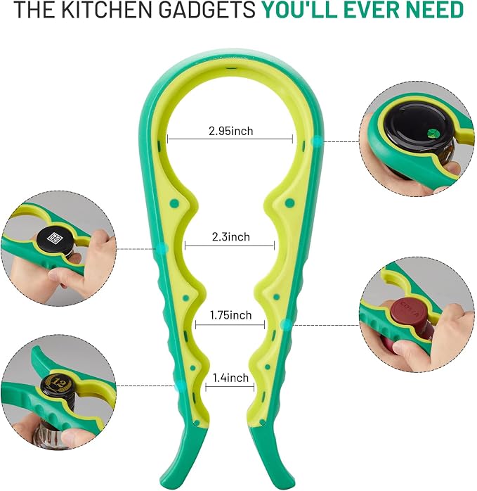 Jar Bottle Opener for Weak Hands,4 &5 in 1 Multi Function Non-Slip Can Lid Opener Tools with Silicone Jar Gripper Pad,Suitable for Seniors,Children and Arthritic Hands (Fruit Green)