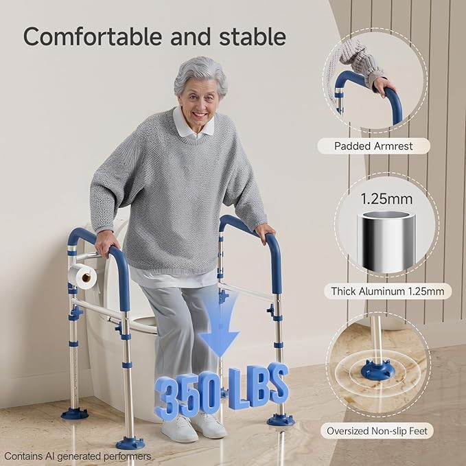 Loyoda Toilet Safety Rails for Seniors,Height-Adjustable Toilet Frame Width-Adjustable Toilet Handles Toilet Rail Provides Support for Seniors ， Pregnant ，Disabled