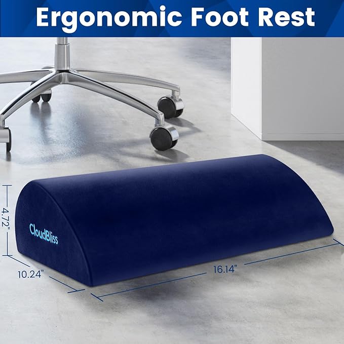 CloudBliss Foot Rest for Under Desk at Work,Office Desk Accessories with Soft Foam and Washable Removable Cover, Foot Stool for Office, Car, Home to Foot Support and Relax Ankles, Blue