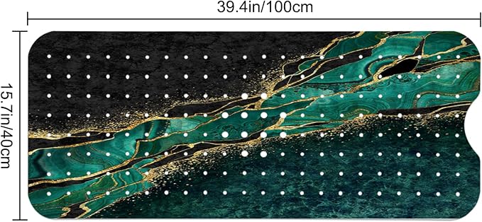 LNOND Marble Bath Tub Mat Non Slip, Extra Long 40 X 16 Inch Anti Slip Mat for Bathtub, Green Gold Marble Shower Mat with Drain Holes and Suction Cups, Machine Washable