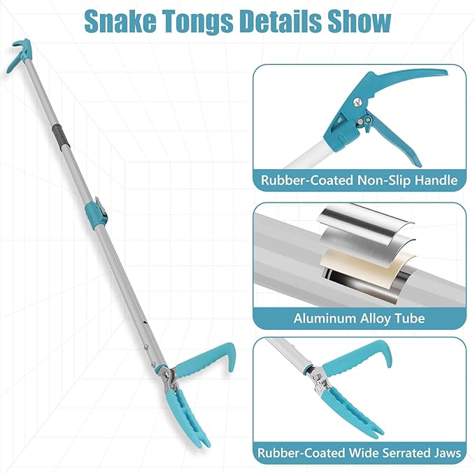 78" Extendable Snake Tongs, Professional Heavy Duty Aluminum Alloy Snake Reptile Catcher Grabber Tool with Wide Jaw, Locking Design & Non-Slip Comfortable Grip - Outdoor Safe Rattlesnake Handling Tool