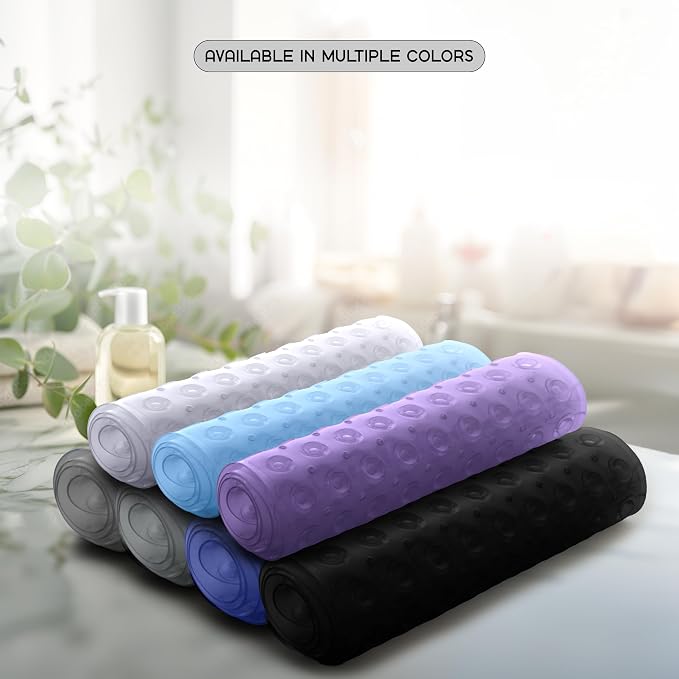 LUX Décor Non-Slip Bathtub Mat, Extra Large 40x16 Inches – Anti-Slip Safety Shower Mat with Suction Cups & Drain Holes – Machine Washable Bath Mat – Clear Blue