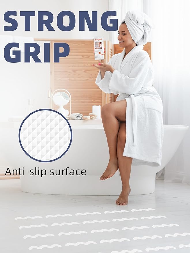 Secopad Patented Anti Slip Shower Stickers, 24PCS Adhesive Decals Safety Strips with Scraper for Bath Tub, Shower Floor, Stairs, White, 0.8"*8"