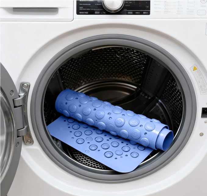 Bathtub Mat, 27x14 inch Non-Slip Bath Tub and Shower Mat with Suction Cups, Bathroom Bathtub Mats with Drain Holes Suction Cups, Machine Washable (Blue