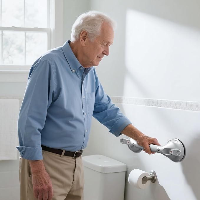 DAILYLIFE Grab Bars for Bathtubs and Showers, 15 inch Shower Handles for Elderly Suction, 300lbs Safety Shower Grab bar for Seniors and Elderly, White(1 Pack)