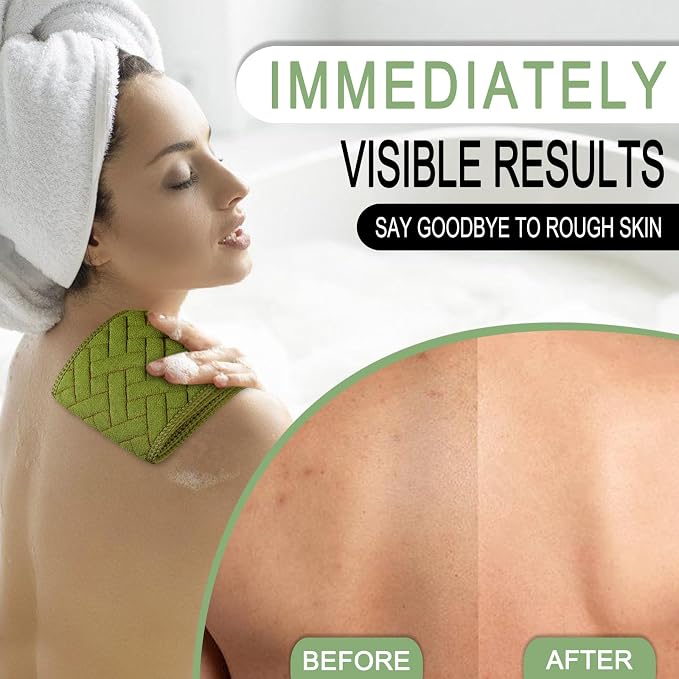 Exfoliating Back Scrubber with Two Handles, 39 Inch Wide Double-Sided Body Scrub Bath Exfoliator, Exfoliating Washcloth for Use in Shower, Back Washer to Deep Clean Your Skin for Men & Women (Green)
