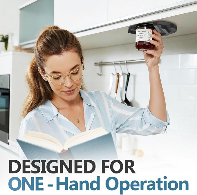 Mount-on Cabinet Jar Opener for Weak Hands,Seniors with Arthritis,Double U Shaped Grooves Grip Bottle Opener for Any Size Lid,304 Stainless Steel One-Handed Can Opener Tool for Home Assistance,Black