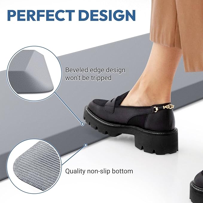 4/5 Inch Thick Kitchen Mat - Cushioned Anti Fatigue Mats for Kitchen Floor - Easy to Clean, Waterproof, Non-Slip Kitchen Rug for Sink, Office, Kitchen (24''x70'' Grey)