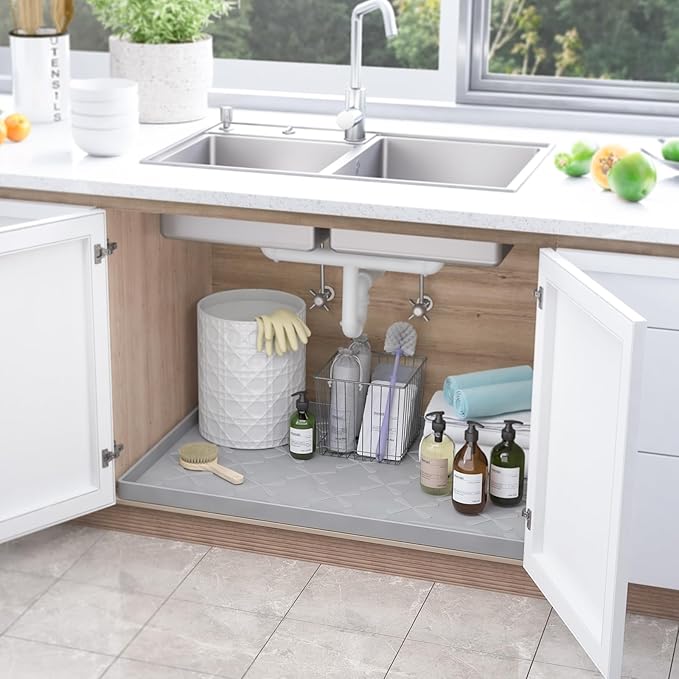 SIKADEER Under Sink Mat Waterproof 34" x 22", Silicone Mat Kitchen Drawer Shelf and Cabinet Liner, Sink Protector for Kitchen Organizers and Storage, Boot Tray Pet Food Mats