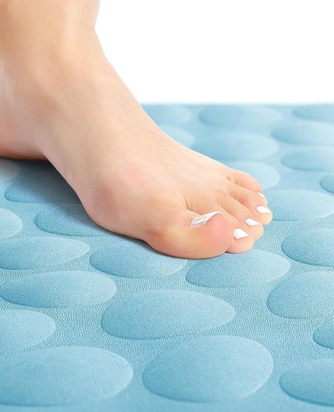 Bligli Non Slip Bathtub Mat, 16x31.5 Inch Standard Non-Slip Bathmats with Strong Suction Cups, Soft Rubber Anti-Slip Bathroom Floor Mat, Machine Washable, Comfort on Feet, 100% BPA Free (Sky Blue)