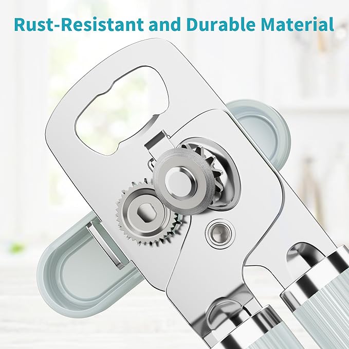 Ultrean Manual Can Opener Bottle Opener, Heavy Duty Stainless Steel Smooth Edge Manual Hand Held Can Opener With Soft Touch Handle, Rust Proof Oversized Handheld Easy Turn Knob (Mint Green)